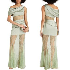 RASARIO Corded lace-paneled draped satin-crepe gown